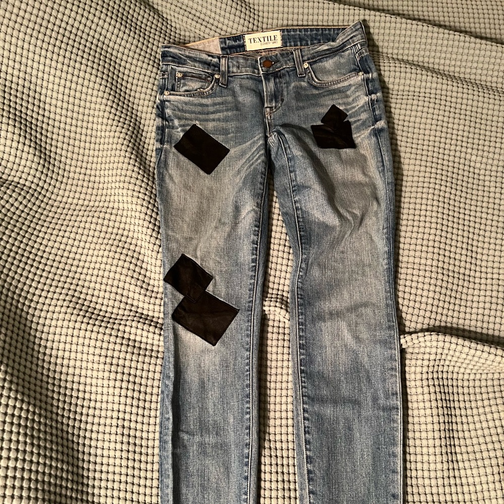 Elizabeth & James Textile Leather Patchwork Denim Jeans
